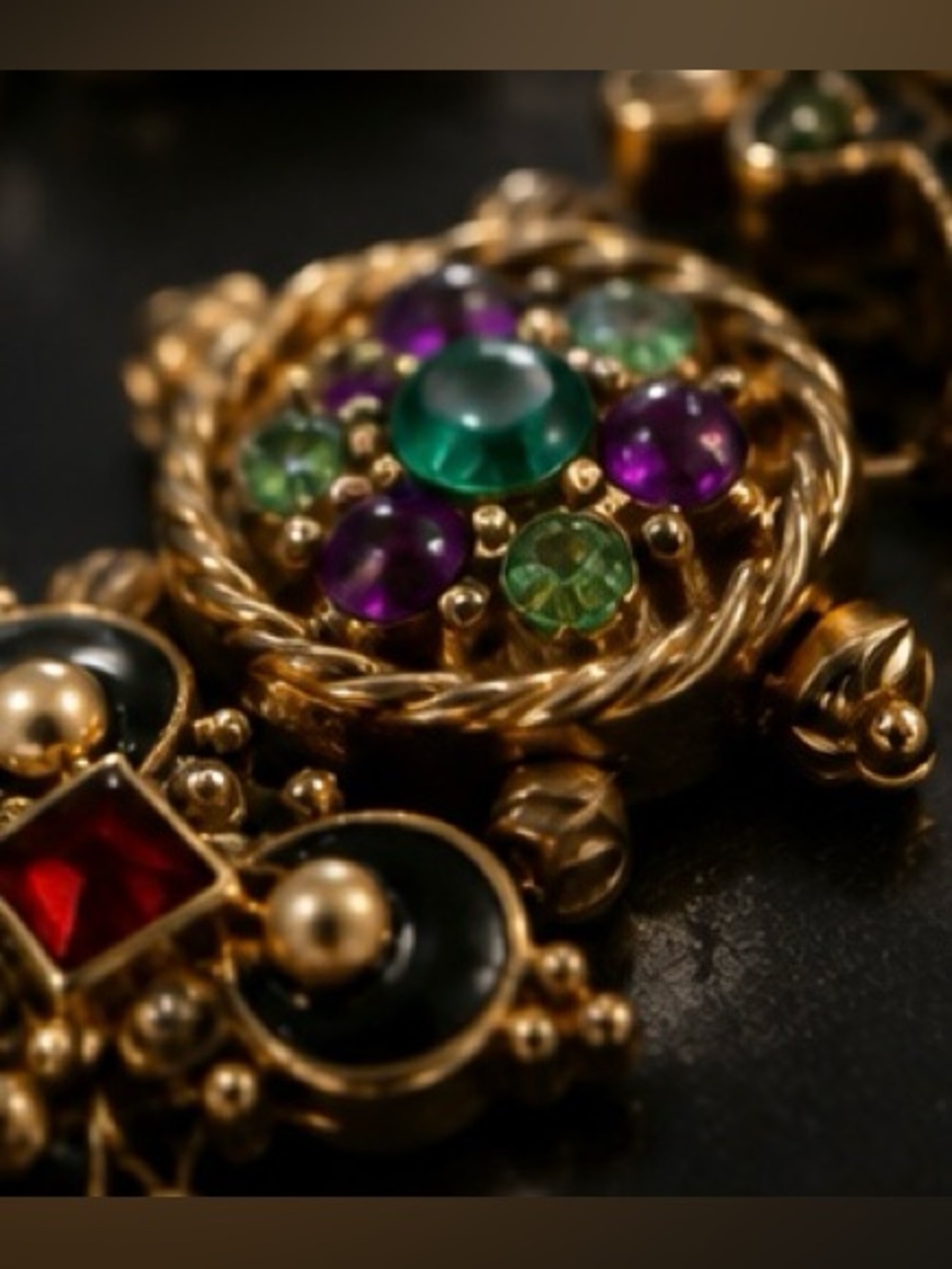 Vintage Art Deco Charm Bracelet | Antique Gold Statement Bracelet | Colorful - Picture 12 of 12